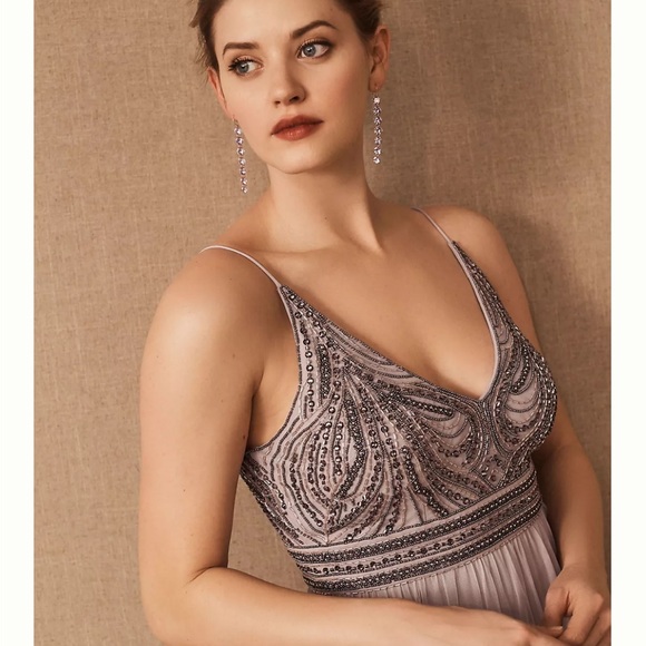 Anthropologie BHLDN Vilette Embellished Maxi Dress Silver Fog - Picture 6 of 13